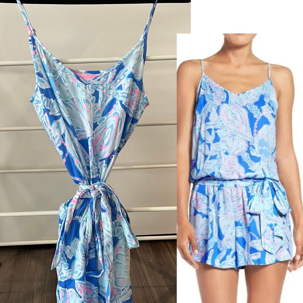 Lilly Pulitzer Deena Romper Size S Bay Blue Pink